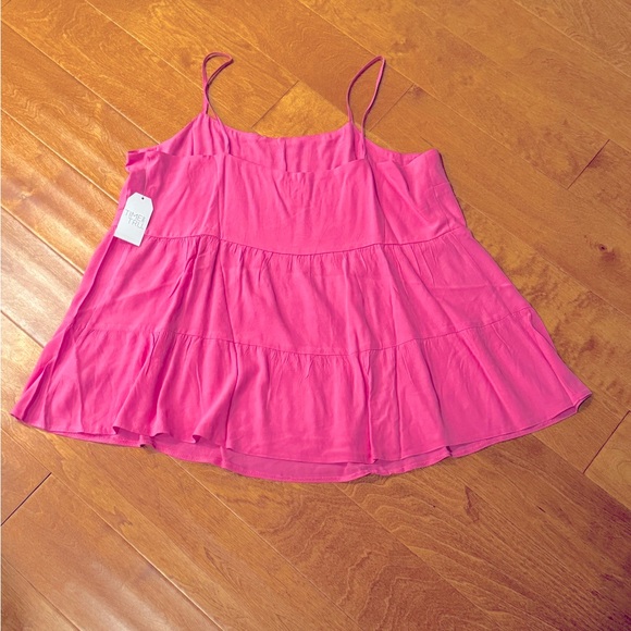 🆕NWT Cami Tank Top Barbie Pink spaghetti straps Time and Tru Women's Tiered XL - Picture 11 of 11
